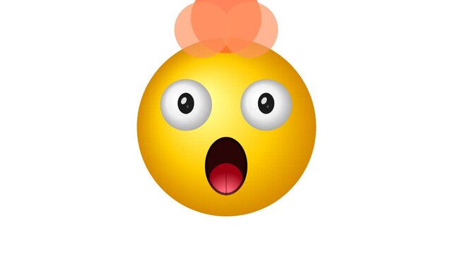 A surprised yellow emoji face with wide eyes and open mouth wearing a pink hair bow