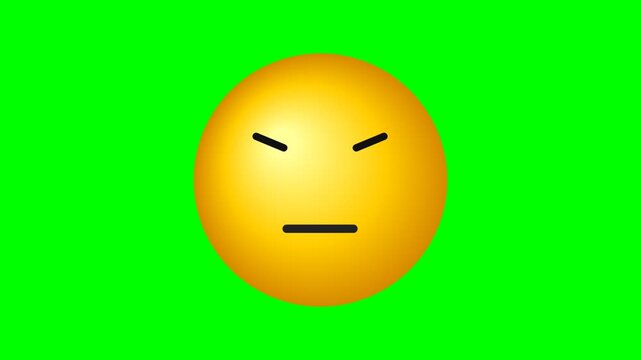 A yellow emoji with an annoyed expression isolated on a bright green chroma background