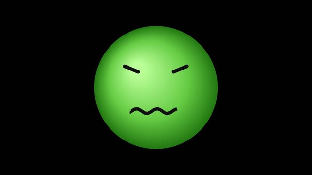 A green emoji face with a skeptical expression isolated on a solid black background.