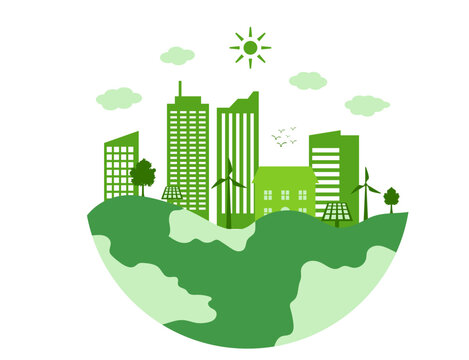 Sustainable Green City Skyline on Eco Earth Globe Vector Concept
