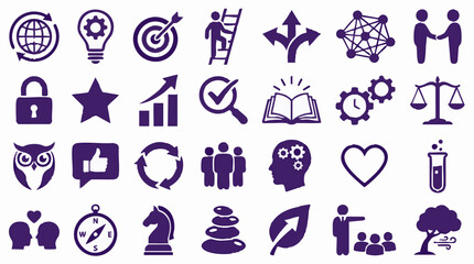 Obraz premium Flat Icon Set: Business, Success, Education, Science, and Life Concepts