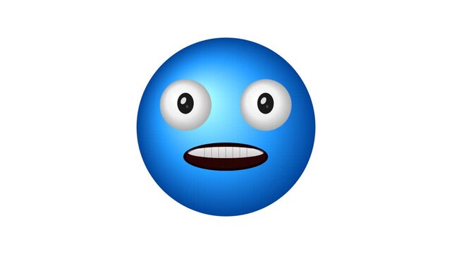 A blue emoji face with wide eyes and a nervous expression on a plain white surface