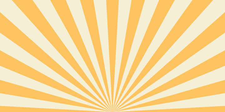 Warm yellow sunrise burst background with soft radial beams and vintage inspired abstract design, elegant striped wallpaper illustration for summer banners, travel posters, festive branding graphics