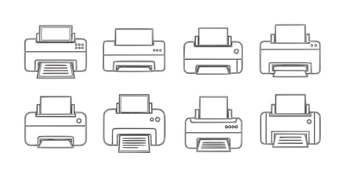 Eight outline of printers with paper output technology office equipment