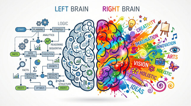 Left and Right Brain Hemisphere Functions Creative Logical Thinking.