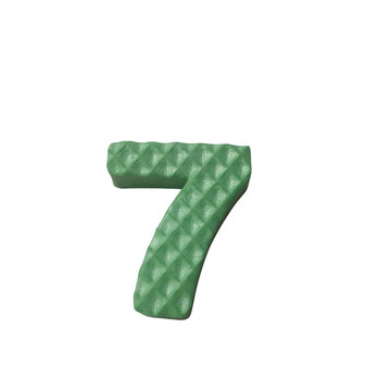 A vibrant green number seven with a textured pattern