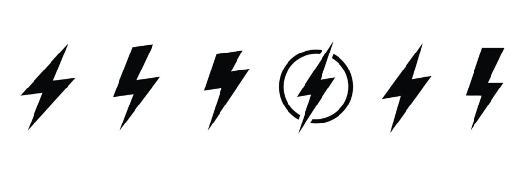 Flash lightning bolt vector icon with electric energy symbols, power warning graphics, voltage sign elements, and modern technology illustration