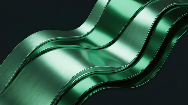 Emerald Green Metallic Surface with Brushed Aluminum Texture in Abstract Wave Pattern