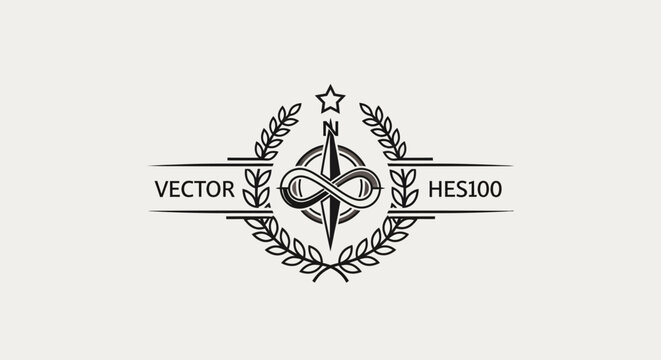 Infinity compass logo with laurel wreath and vector text