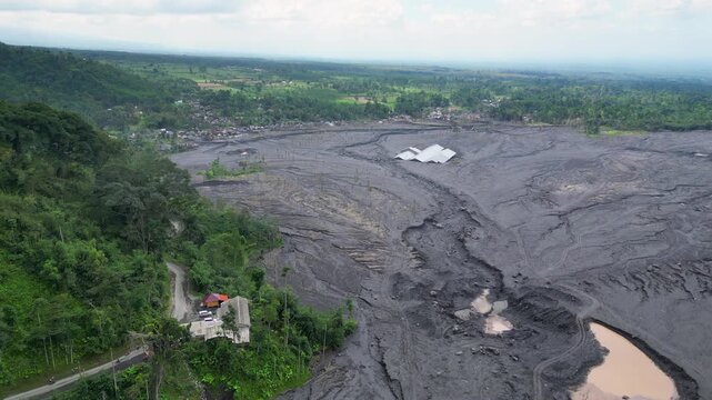 Buried Houses And Buildings Pasirian Village Mount Semeru Eruption Flow Java Indonesia 4K 30FPS