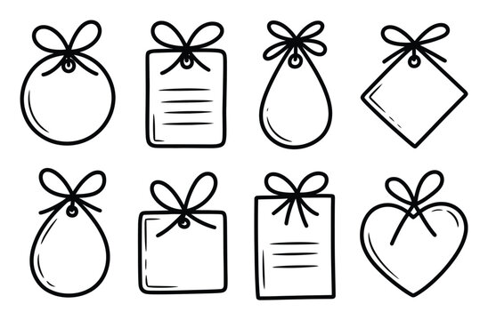 Collection of hand-drawn gift tags with bows