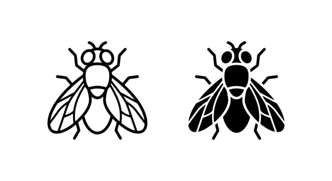 Fly Icons: Simple Insect Vector Graphics, Outline and Silhouette