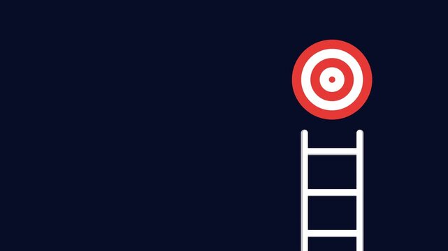 Minimal target and ladder animation representing success achievement progress and business goals on dark background. Clean motion graphic for presentations marketing finance and motivation themes