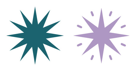 Obraz premium Two starburst shapes, one teal and one purple, isolated on white