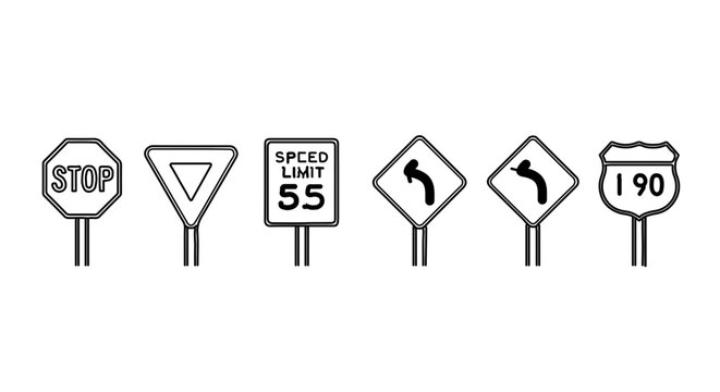 Set of various road traffic signs