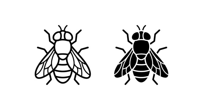 Insect Icons: Fly Vector Graphics, Outline and Silhouette, Pest Control