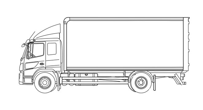 Line art illustration of a commercial delivery truck side view
