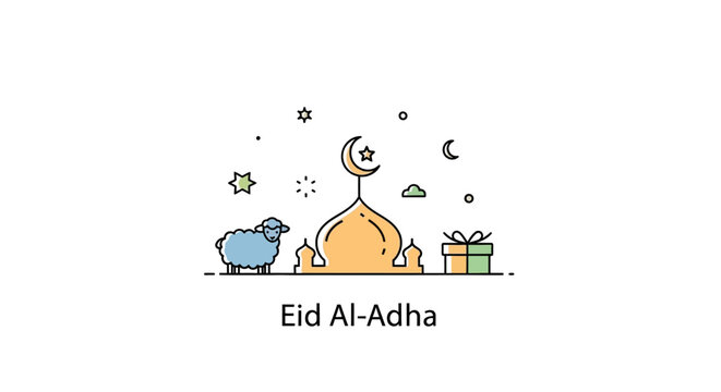 Eid Al Adha Cartoon Celebration Scene.
