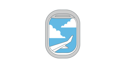 A view of the sky and an airplane wing through a passenger window © fatonah
