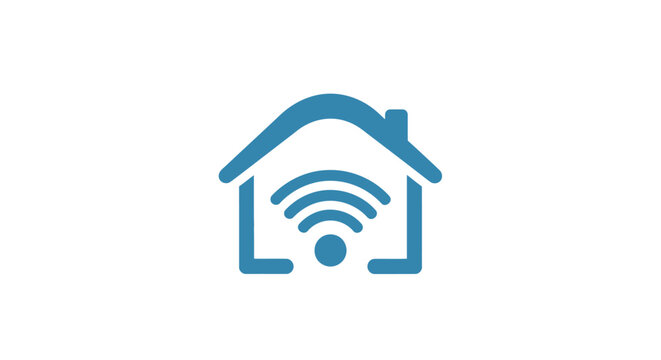 A simple blue icon representing wireless internet connectivity inside a residential home