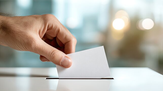 Hand casting vote into ballot box, symbolic of election participation
