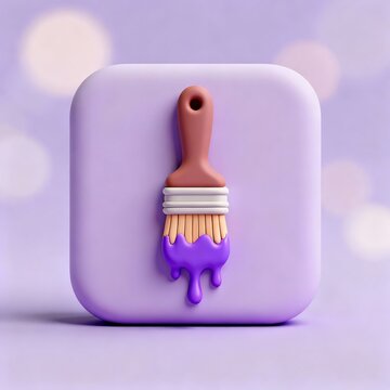 Claymorphism Paintbrush Icon on Lavender