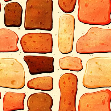 Sliced bread and toasts seamless pattern, bakery products background texture for packaging and textile