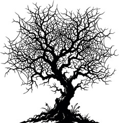Obraz premium Spooky dead tree silhouette with cobweb Halloween vector