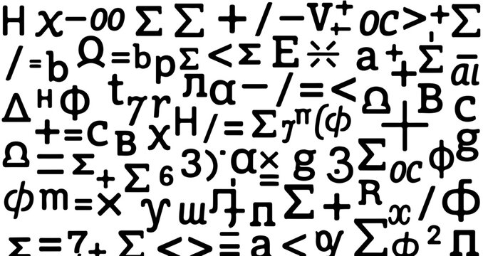 Abstract background with various mathematical symbols and greek letters