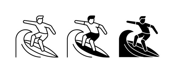 Obraz premium Surfing Icons, Wave Rider Vector Graphics, Ocean Sport Illustrations