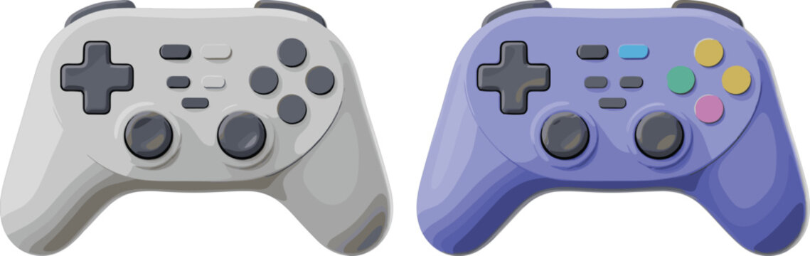 Wireless game controller gamepad vector illustration set, modern video gaming joysticks on background
