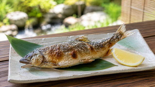 鮎の塩焼きとレモン 夏の和食を彩る涼やかな一皿