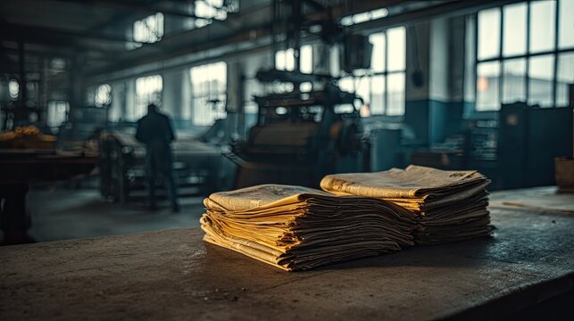 Stacks of Metal Sheets in a Dusty Industrial Workshop.