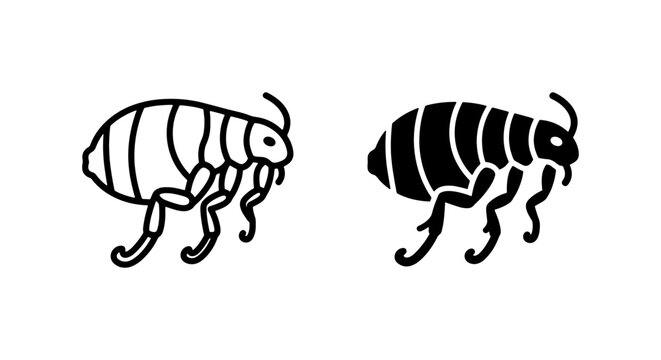 Flea Icons, Insect Vector Graphics, Pest Control Symbols, Black and White