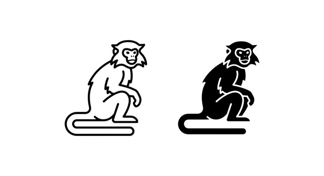 Monkey Icons, Primate Vector Art, Sitting Ape Graphics, Animal Silhouette