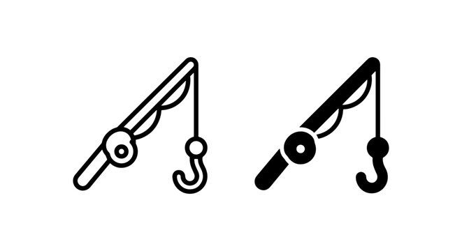 Fishing Rod Icons, Simple Vector Graphics for Outdoor Recreation and Hobbies