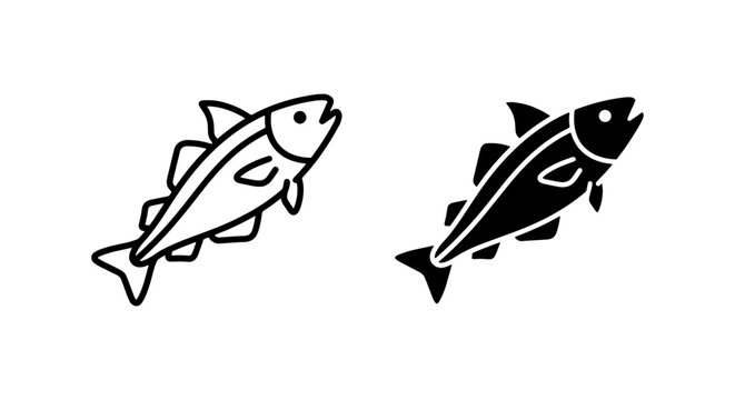 Cod Fish Icons, Seafood Vector Graphics, Marine Life Symbols