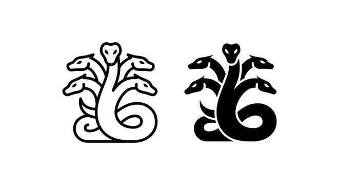 Mythical Hydra Snake Icons, Serpent Creature Vector Graphics, Ancient Legend Symbol