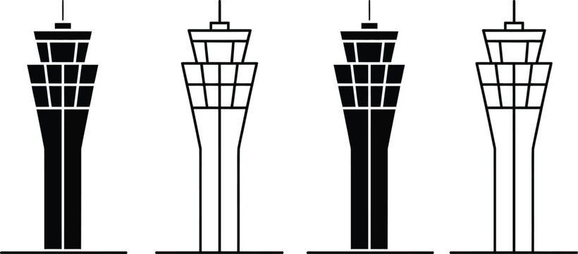 Four black and white lighthouse icons in a row