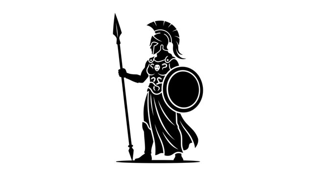 Ancient Greek Warrior Woman Silhouette Holding Spear and Shield.