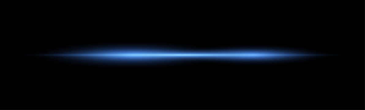 Futuristic blue laser beam vector png, glowing horizontal neon light flare isolated on transparent background with abstract sci fi energy overlay and shine