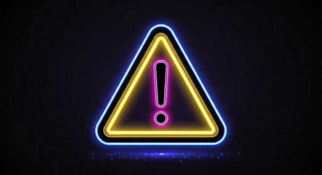 Neon Warning Sign Triangle Exclamation Mark.