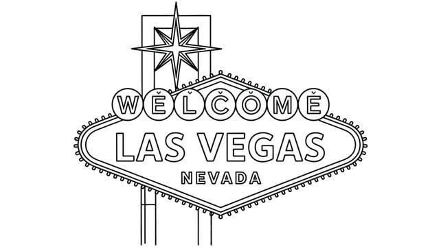 Welcome to Las Vegas Nevada Sign Outline Illustration Featuring Starburst Design and Text for Tourism and Travel Concept Vector