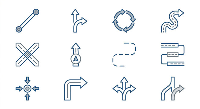 Collection of navigation and direction icons representing choices and paths.