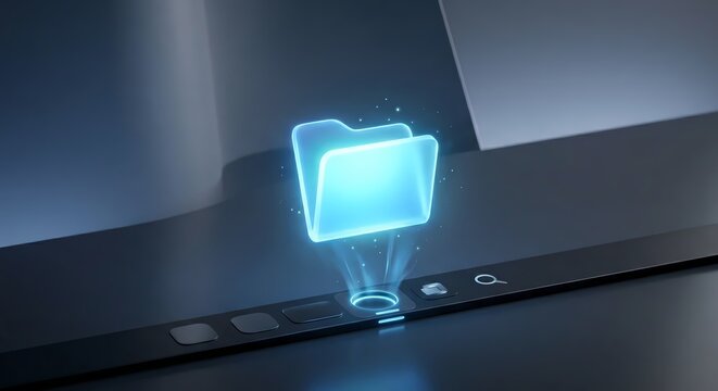 Abstract futuristic digital technology background with glowing blue file folders for data storage, 3D render, AI generated