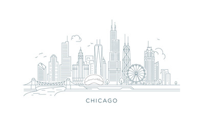 Minimal line art illustration of the Chicago skyline © PUNEET