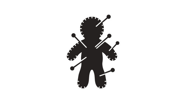 Silhouette of a Voodoo Doll with Pins, Isolated on White Background.