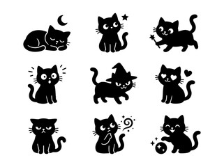 Black Cat Silhouettes Vector Icons © Limon