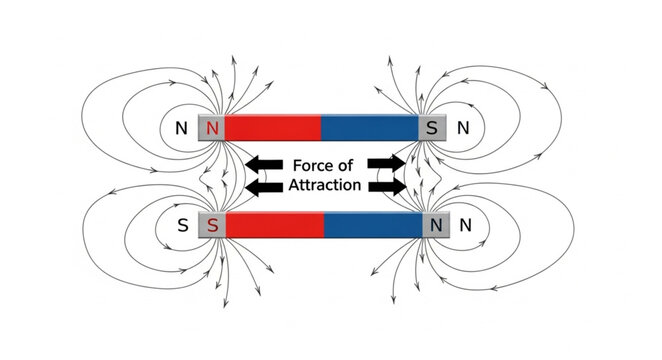 Magnetic field lines around bar magnets.
