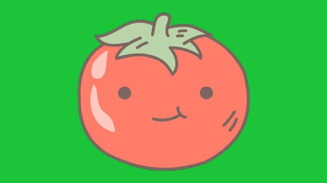 animated cute red tomato with face on green screen background vector motion graphics illustration